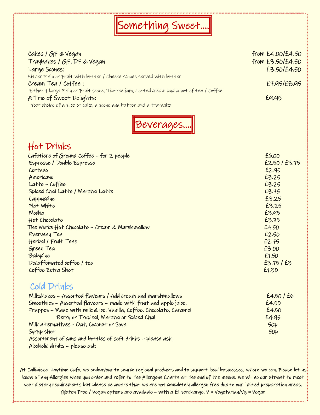 Cake, Scones, Cream Tea, Coffee, Tea, Soft drinks