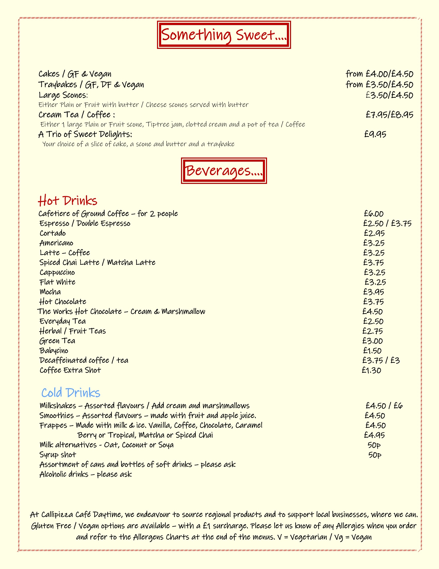 Cake, Scones, Cream Tea, Coffee, Tea, Soft drinks