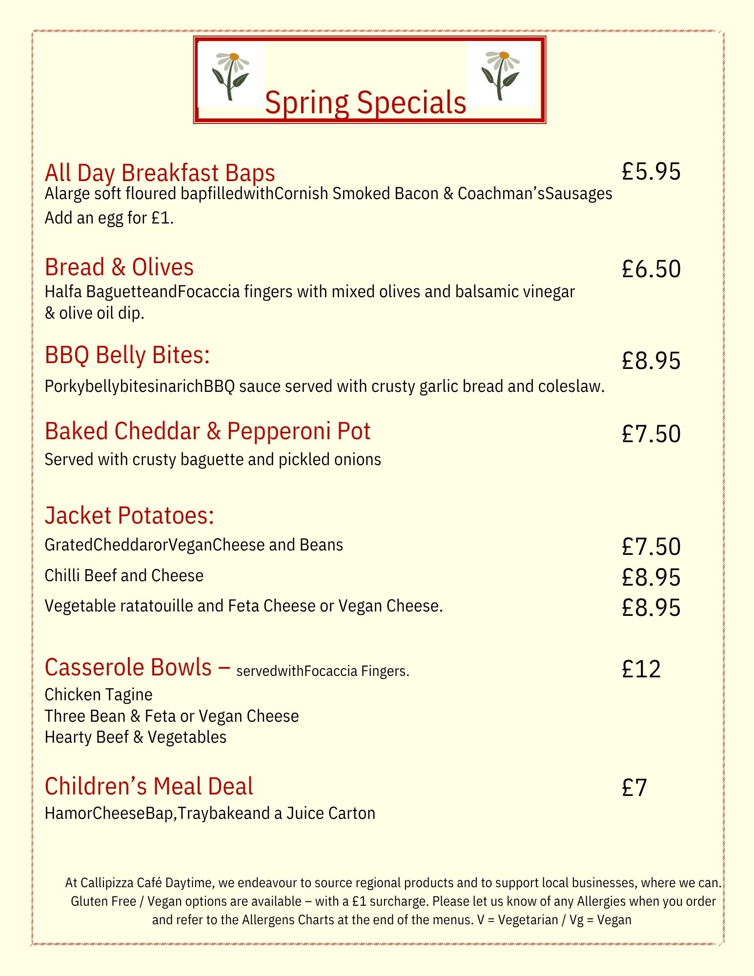 Breakfast baps, casseroles, jacket potatoes